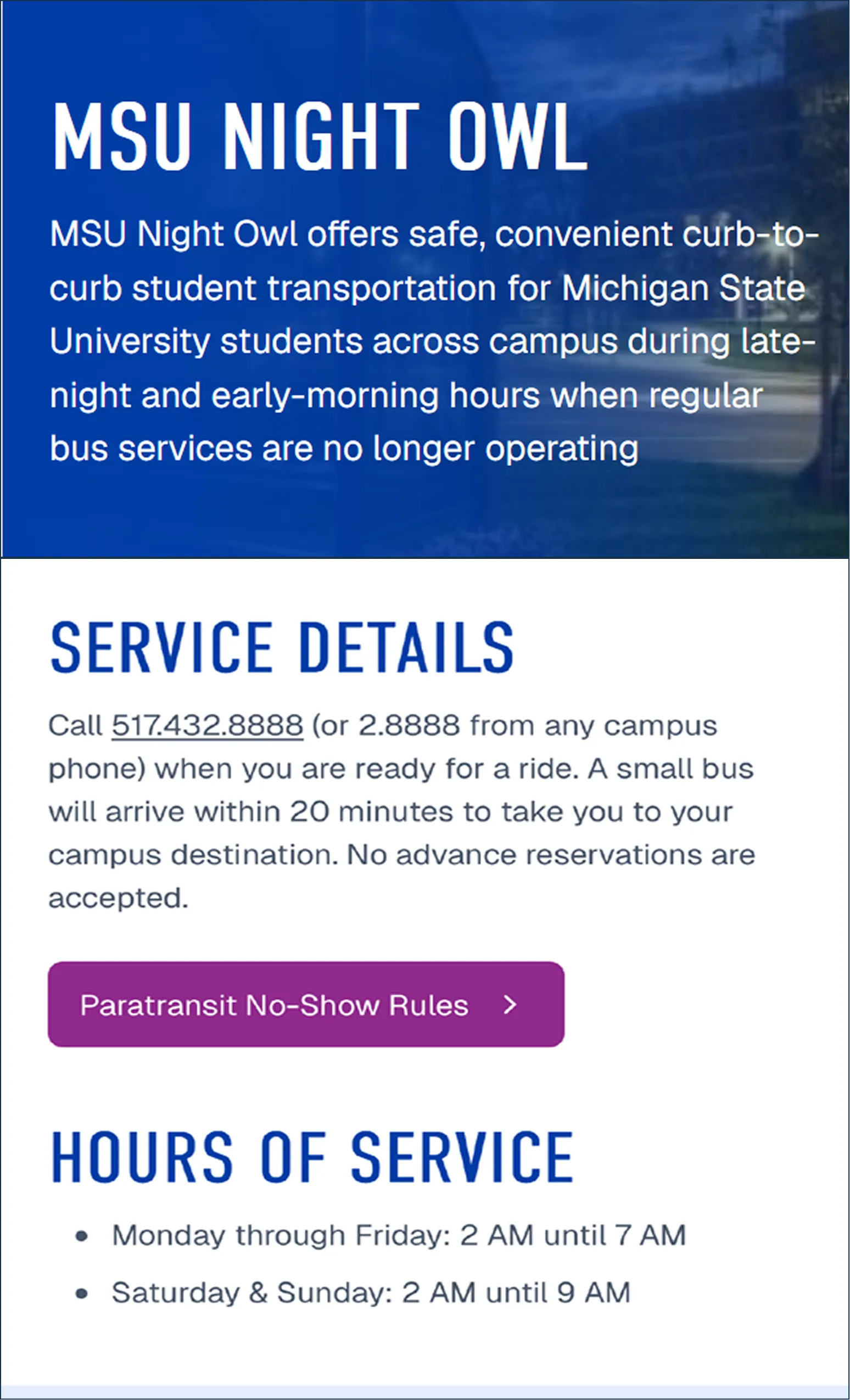 CATA Night Owl service recommendation