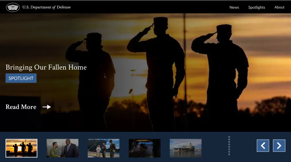 Defense.gov-themed prototype homepage