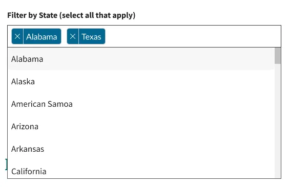 Redesigned Medicaid.gov Advanced Search multi-select filters